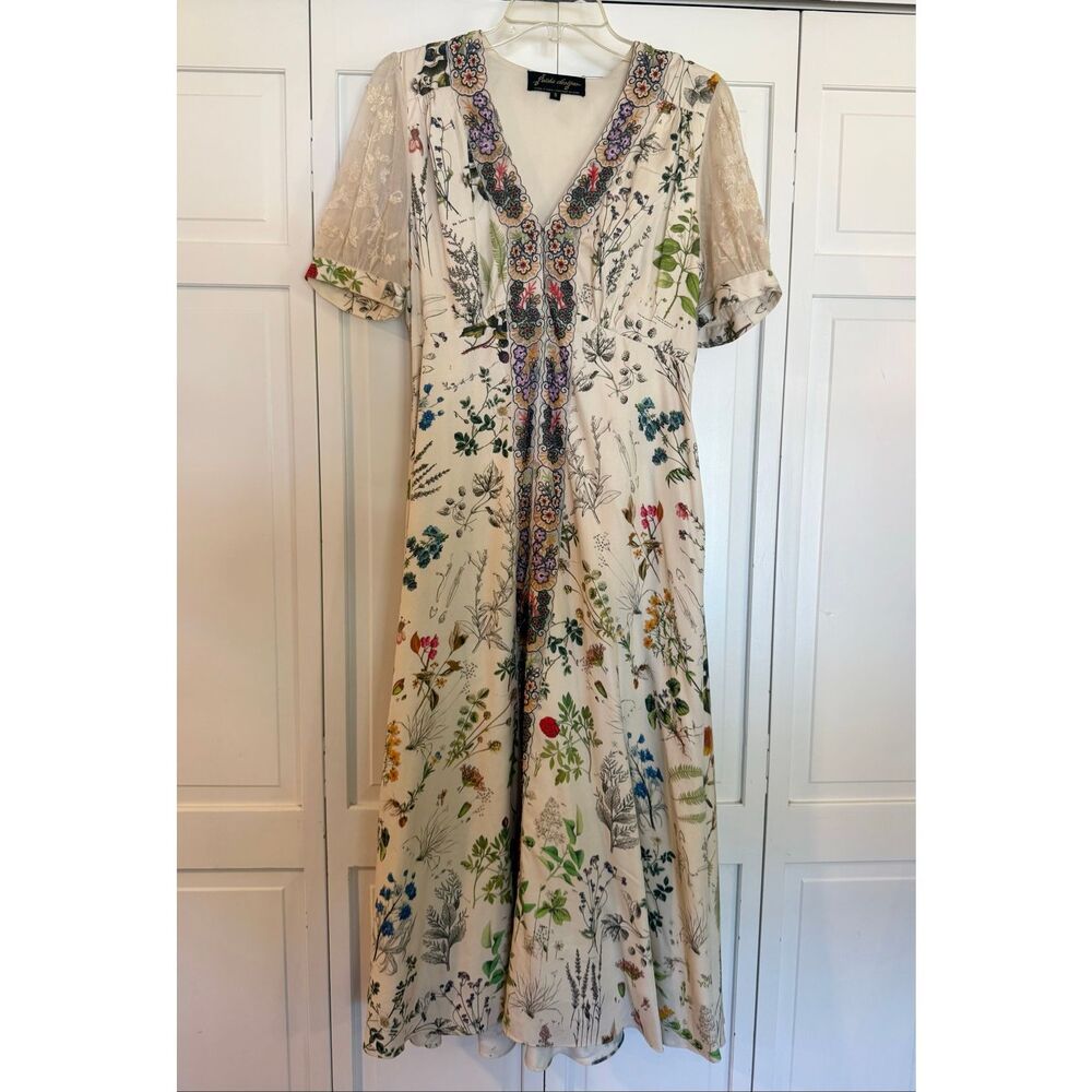 Anthropologie Gesha Designs Donna floral puff sleeve lace midi dress small - Picture 3 of 11